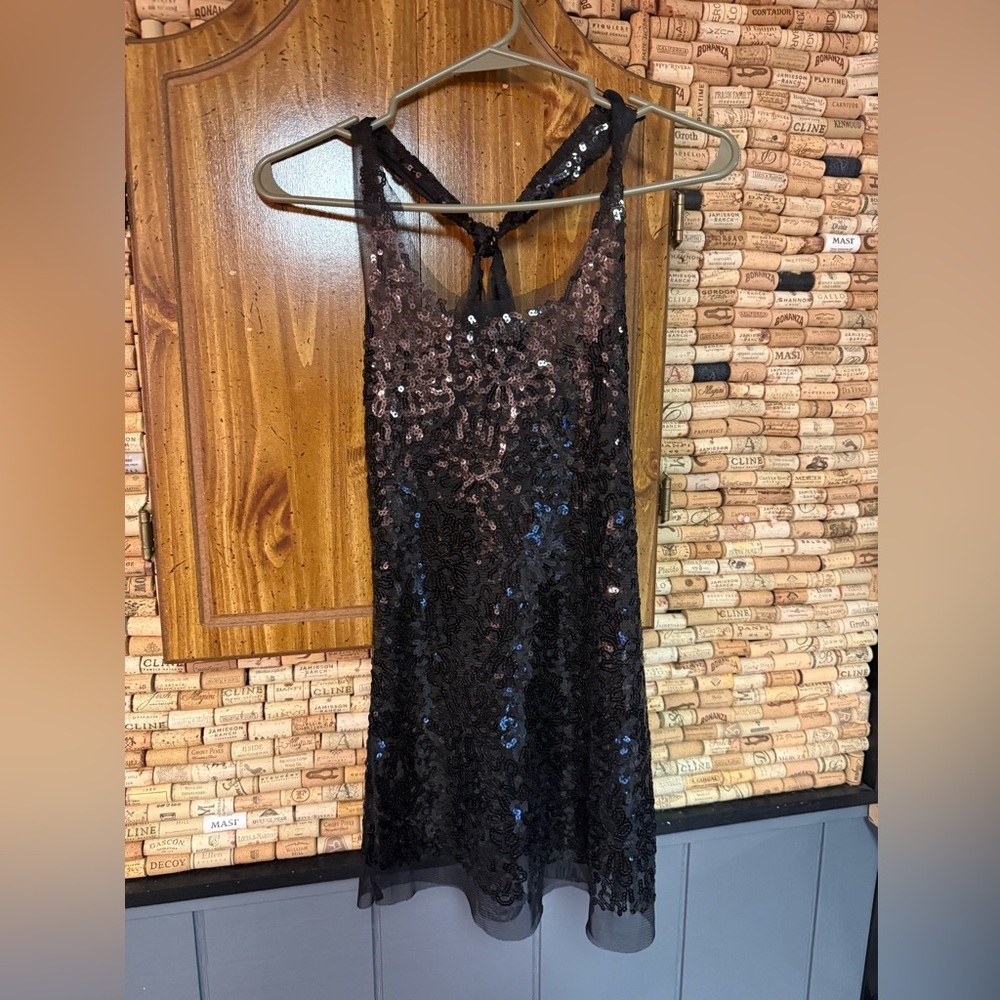 Vintage! Deb mesh sequin racer back mini dress/tunic tank no size